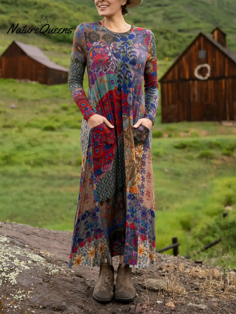 Women's Boho Floral Print Stretch Dress