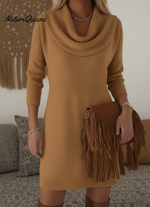 Elegant and Soft Solid Color Cowl Neck Knit Dress