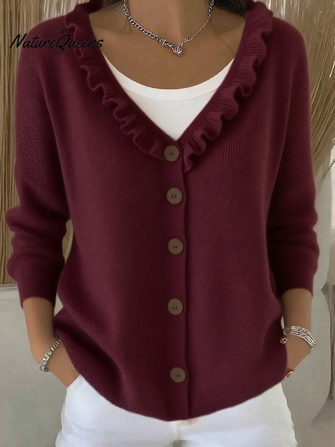 Women's Lace V-Neck Button Knitted Cardigan Sweater