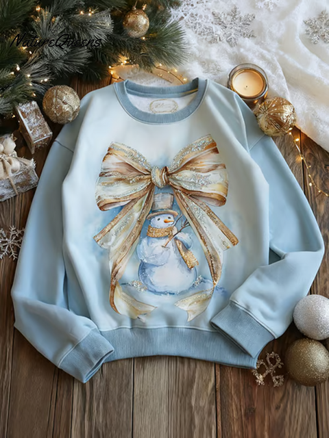 Women's Casual Fantasy Snowman Print Pullover Sweatshirt Top