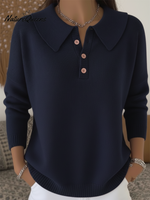 Women's Peter Pan Button Solid Color Sweater Top