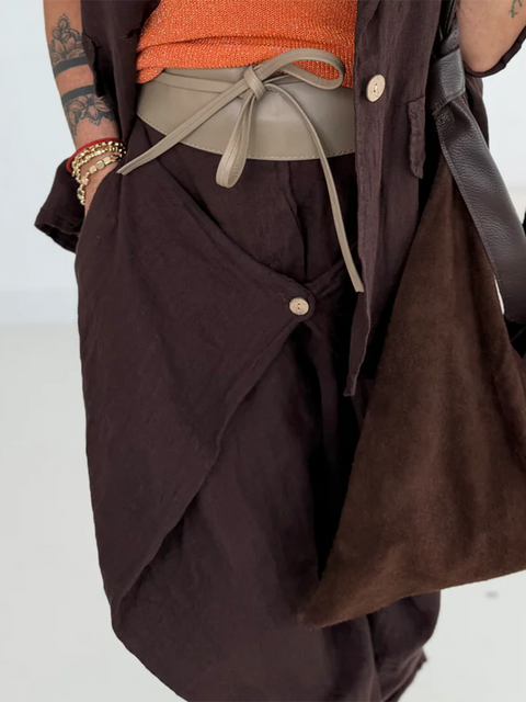 Women's Button-down Cotton and Linen Pants
