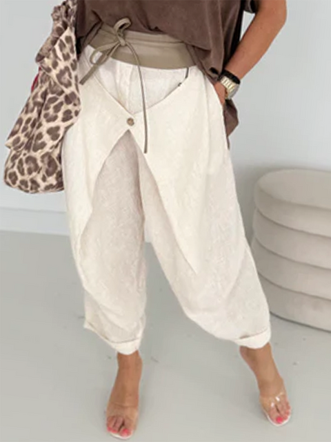 Women's Button-down Cotton and Linen Pants