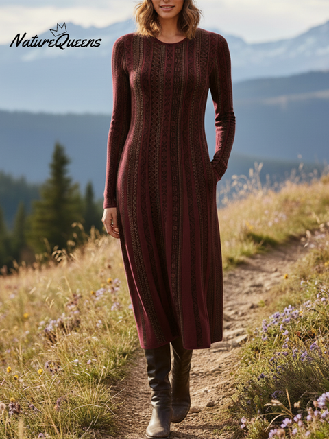 Dream Wilderness Striped Totem Print Knitted Midi Dress