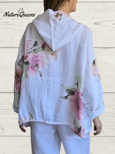 Women's Floral Print Hooded Zip-Up Jacket