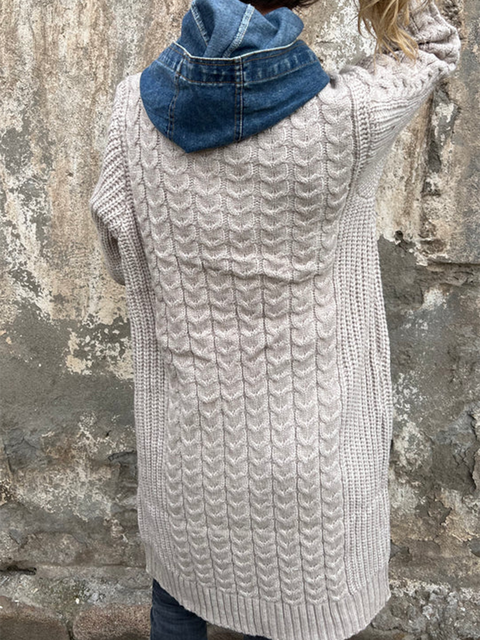 Casual Denim Patchwork Knitted Cardigan Jacket