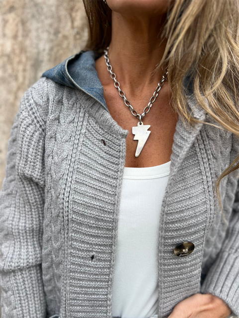 Casual Denim Patchwork Knitted Cardigan Jacket