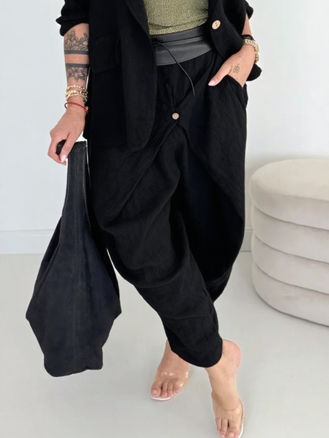 Women's Button-down Cotton and Linen Pants