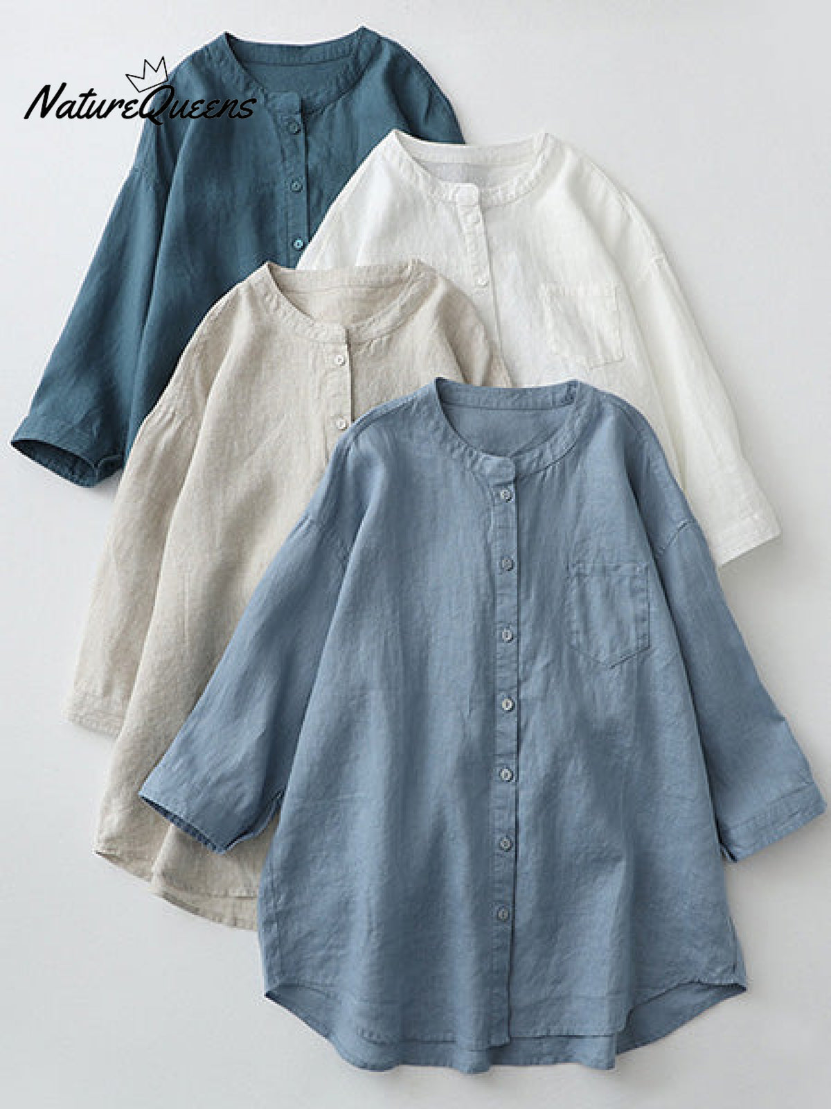 Stand collar 3/4 Sleeve linen shirt