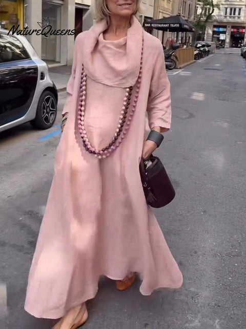 Retro Elegant Lapel Linen Dress