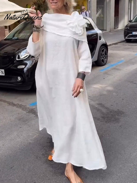Retro Elegant Lapel Linen Dress