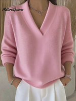 Women's Casual Solid Color V-neck Sweater Top