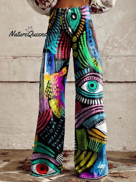 Women's Retro Color Psychedelic Art Casual Wide Leg Pants