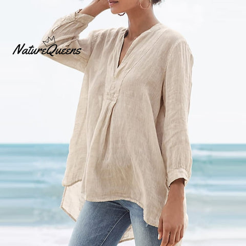 Ladies Casual Simple Style Cotton Linen Shirt Beige / S