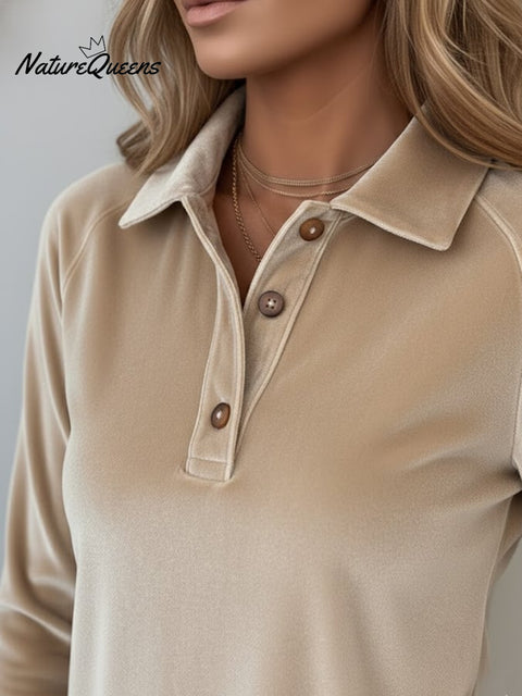 Women's Casual Lapel Velvet Long-Sleeve Top