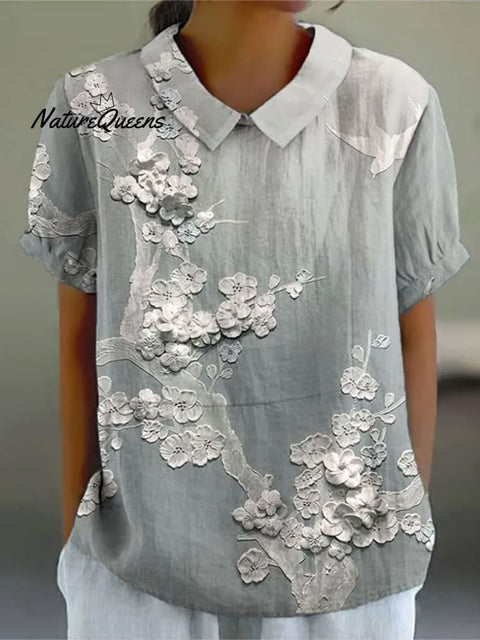 Women's Art Print Casual Cotton And Linen Shirt