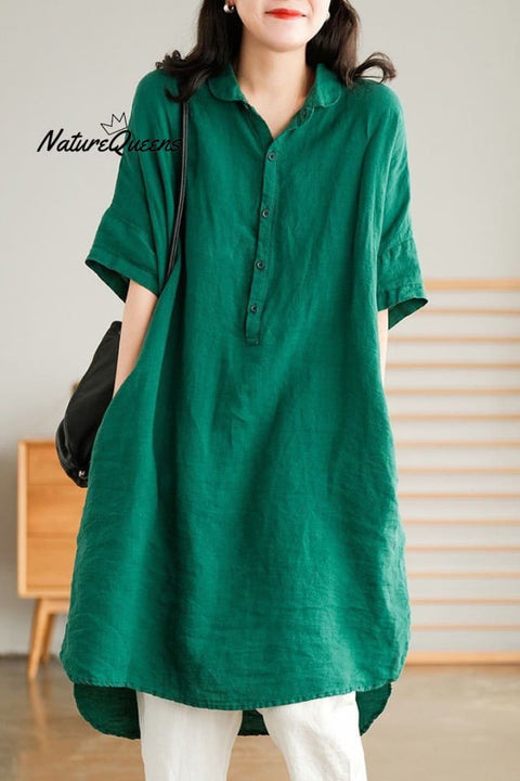 Simple Loose Solid Color Mid Sleeve Lapel Shirt