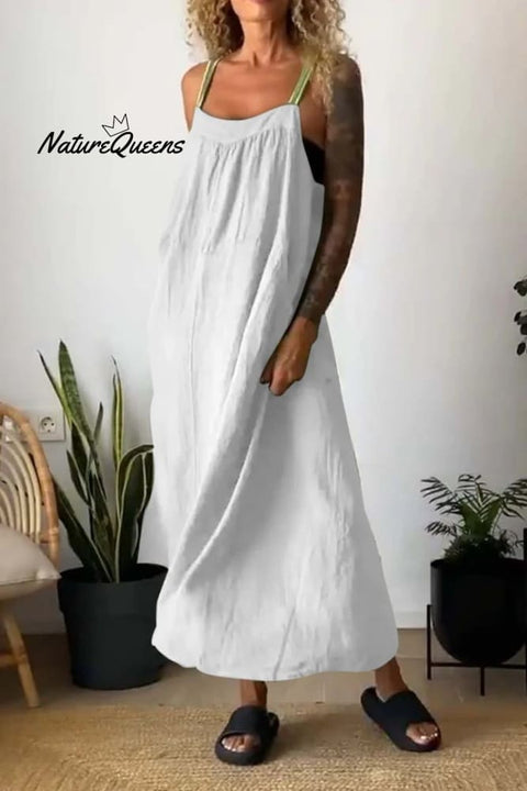 Women's Simple Cotton Linen Sling Dress🔥