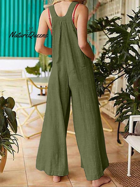 Women's Pure Color Casual Cotton Overalls