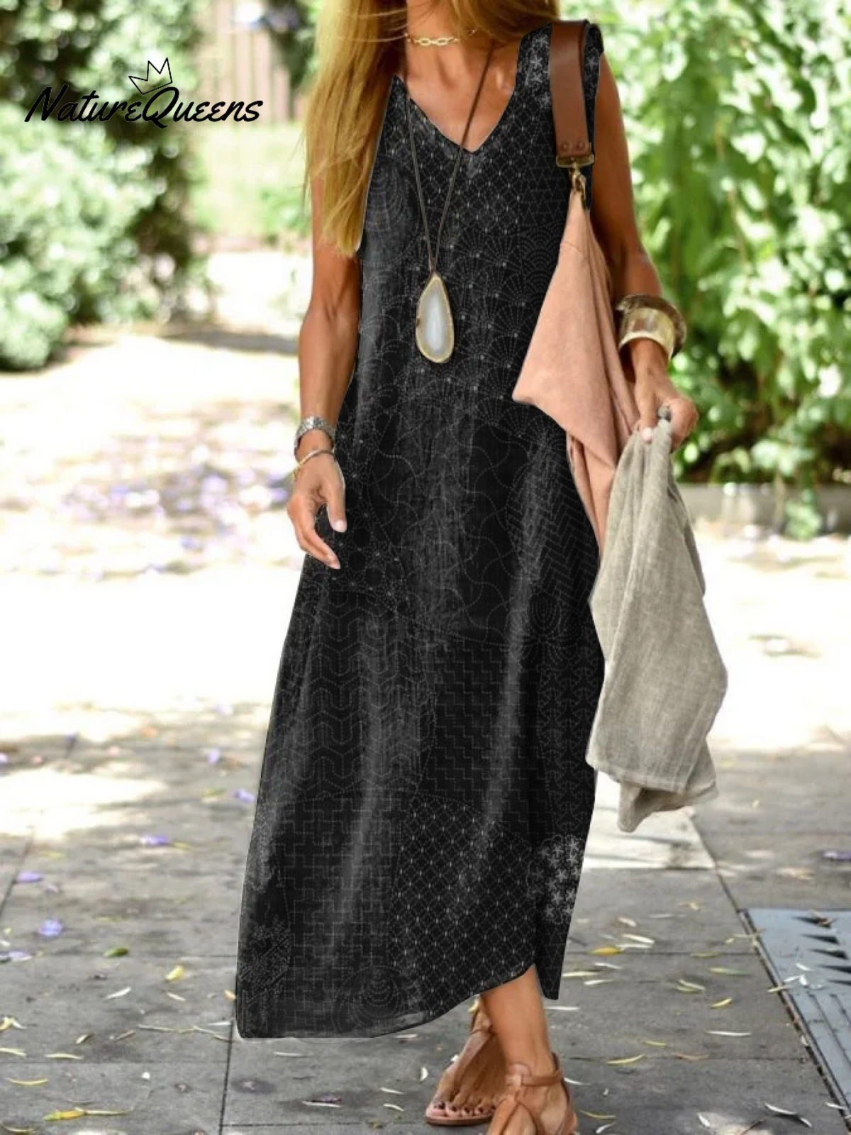 Japanese Sashiko Print Holiday Sleeveless Dress