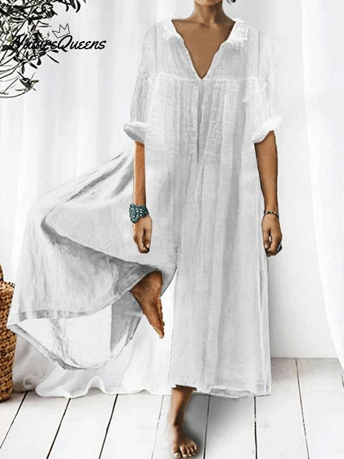 Women'S Casual Solid Color V-Neck Jumpsuit