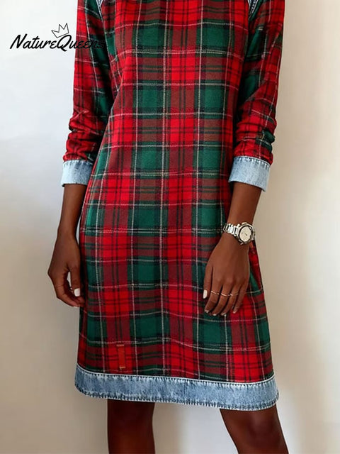 Women's lapel plaid Christmas dress
