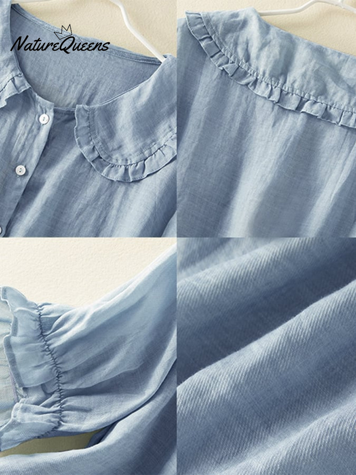 Cotton Linen Loose Peter Pan Ruffles Neck Shirt