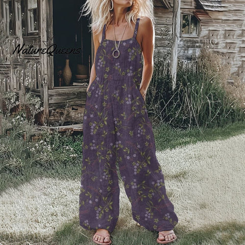 Women's Floral Linen Print Cotton Linen Jumpsuit