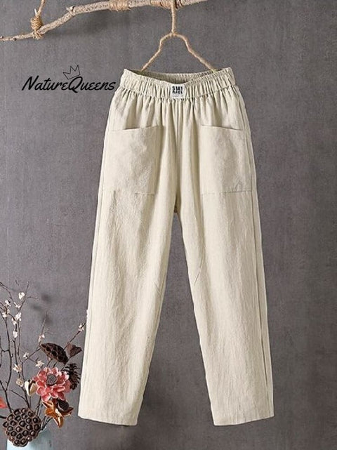 Casual Plain Natural Ankle Pants Straight Pants