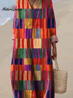 Modern Colorful Geometric Pattern Printed Women's Flowy Dress