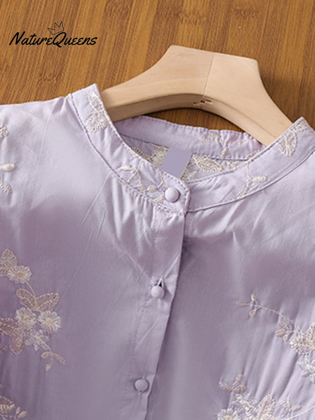 Art Retro Embroidery 3/4 Sleeve Patchwork Shirt