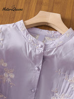 Art Retro Embroidery 3/4 Sleeve Patchwork Shirt