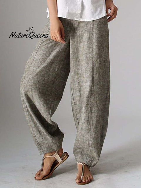 Solid Color Casual Plain Linen Pants Natural / S