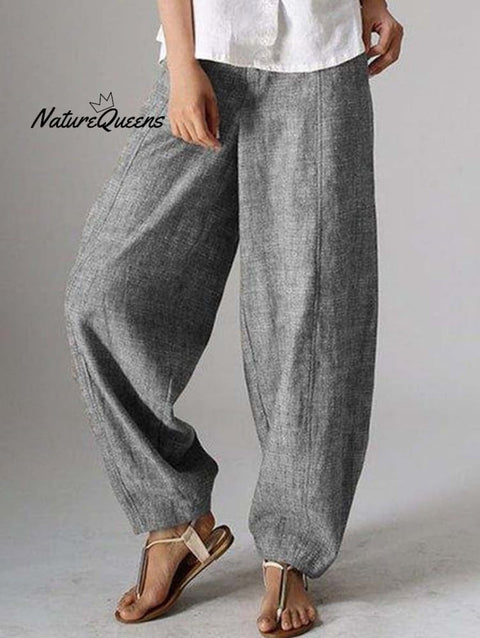 Solid Color Casual Plain Linen Pants Gray / S