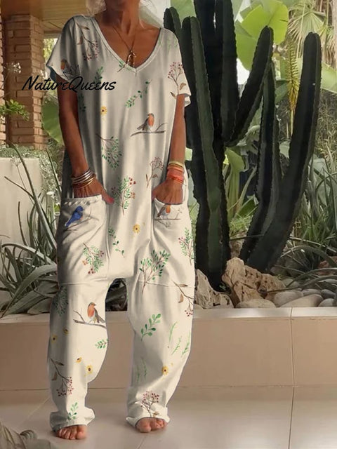 Casual Robin Floral Print V Neck Jumpsuit