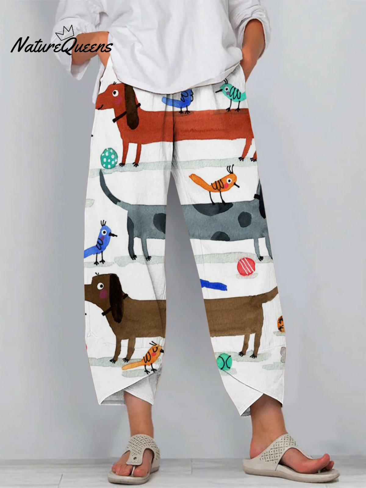 Casual Cute and Fun Cartoon Dachshund Cropped Pants