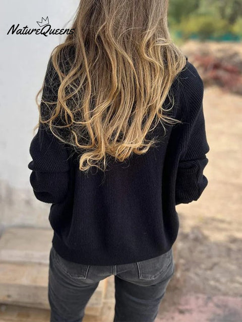 Women's Casual Solid Color Long Sleeve Knitted Sweater