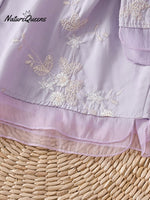 Art Retro Embroidery 3/4 Sleeve Patchwork Shirt