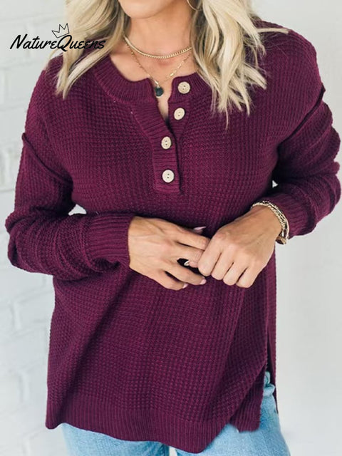 Ladies button loose versatile knitted sweater