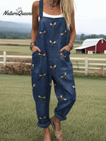 Women's Cute Bee Print Casual Cotton Wide Leg Jumpsuit