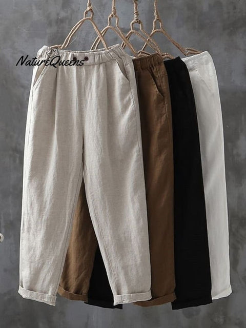 Women's Solid Color Simple Versatile Loose Casual Cotton And Linen Pants