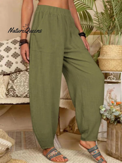 Casual Plain Loose Cotton Harem Pants Armygreen / S