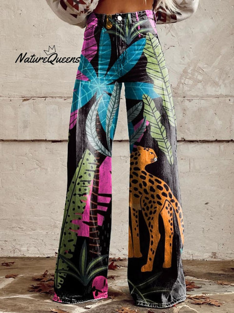 Women's Retro Rainforest Animal Casual Wide Leg Pants