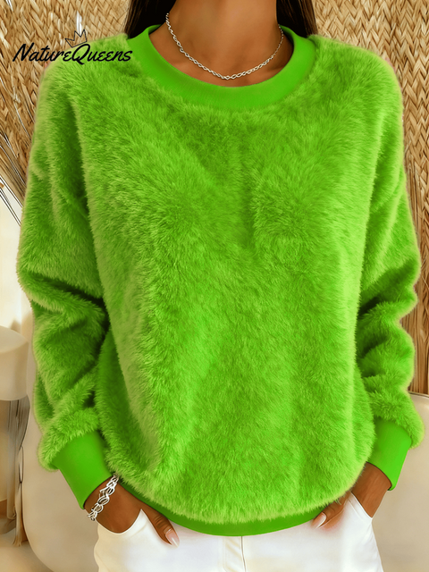 Women's Solid Color Round Neck Plush Sweatshirt