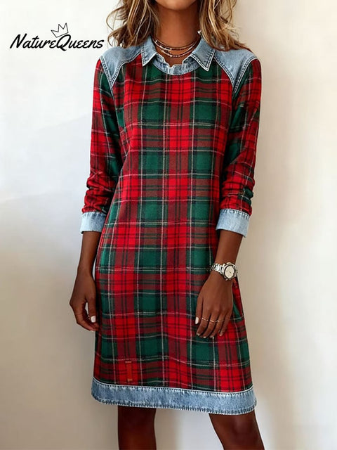 Women's lapel plaid Christmas dress