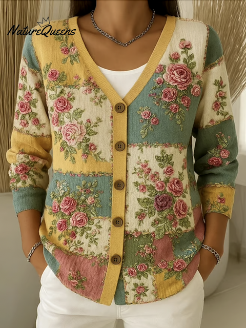 Women Cotton Floral Long Sleeve Comfy Casual Cardigan