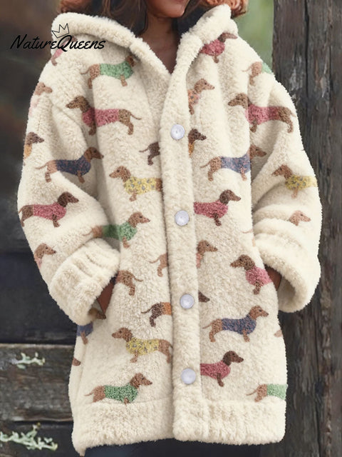 Women's Winter Warm Cute Dachshund Knitted Sweater Coat
