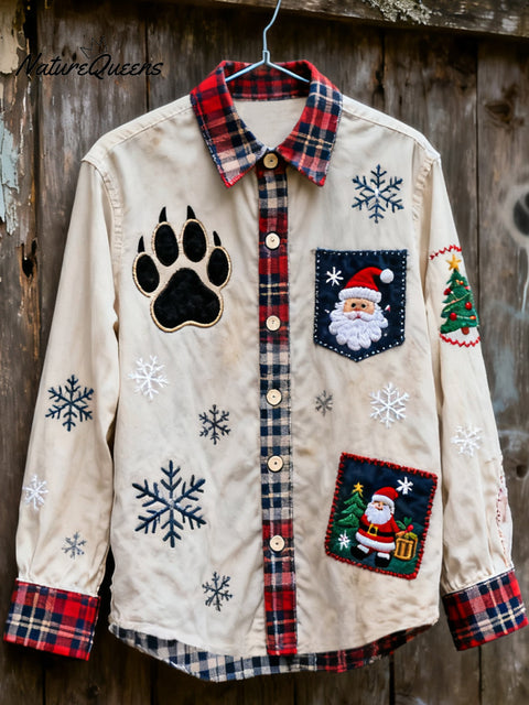 Christmas Patchwork Art Print Casual Shirt
