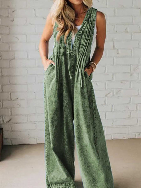 Women's Vest-style Tie-down Pleated Jumpsuit