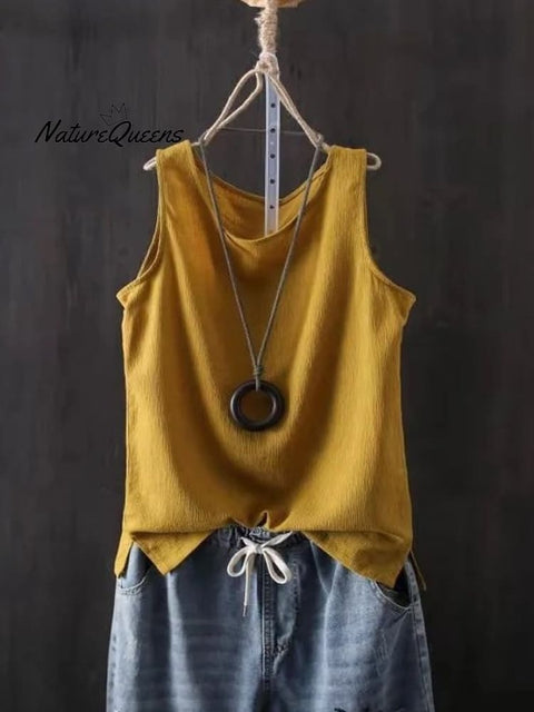 Women's Pure Color Casual Cotton Linen Vest